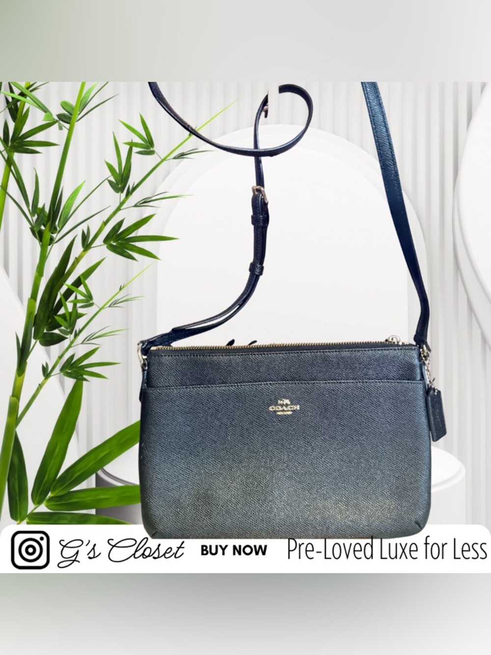 Coach EAST-WEST Black Leather Crossbody Bag with Gold Hardware